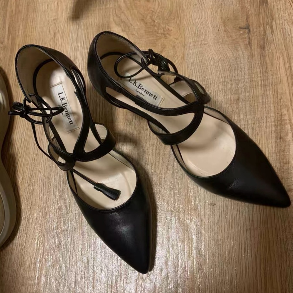 L.K.Bennett Black Leather Heels Lace Up